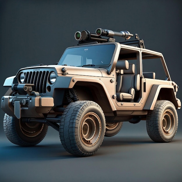 Create 3d gaming model of jeep with gun