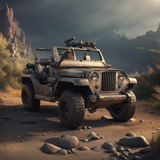 Create 3d gaming model of jeep with gun