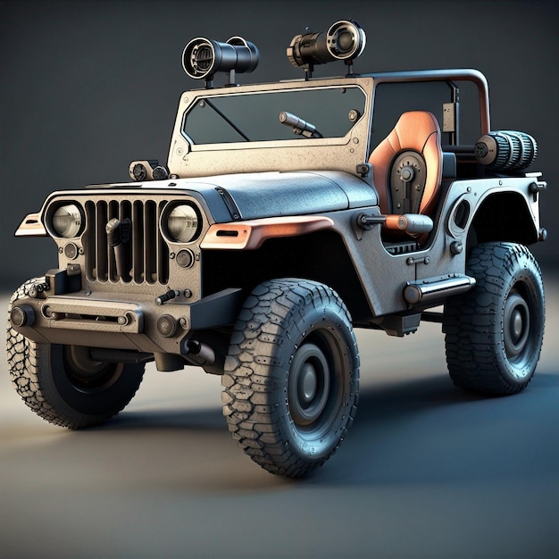 Create 3d gaming model of jeep with gun