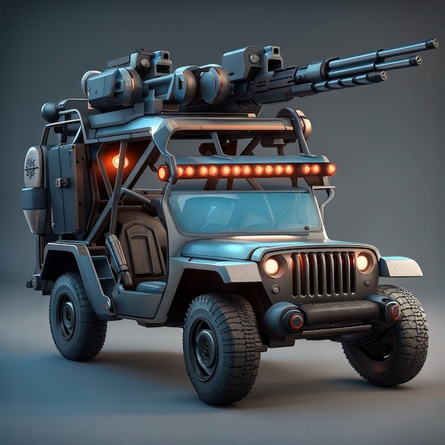 Create 3d gaming model of jeep with gun