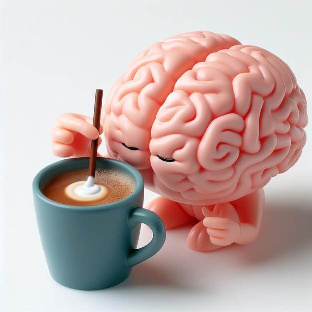 Foto creare un modello plastico 3d di un cervello e caffè l'altra metà essendo un computer il concetto di caffè