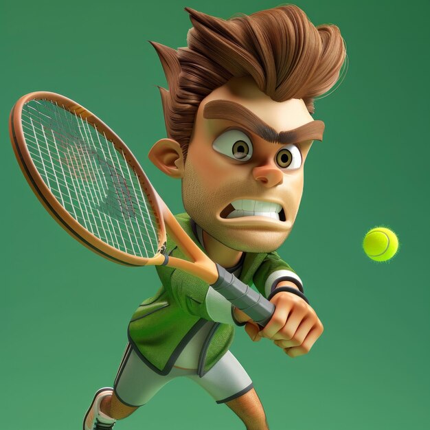 Photo create a 3d portrait of a cartoon tennis player in action ai generative