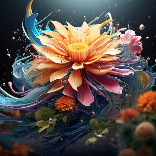 Create an abstract digital artwork inspired by the fusion of technology and nature