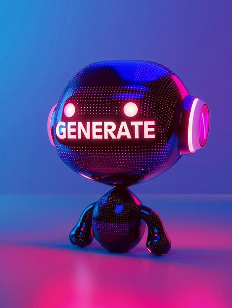 create aigenerated content on a user interface button utilizing machine learning to produce both images and text as a computer assistant for data science purposes accompanied by 3d illustrations