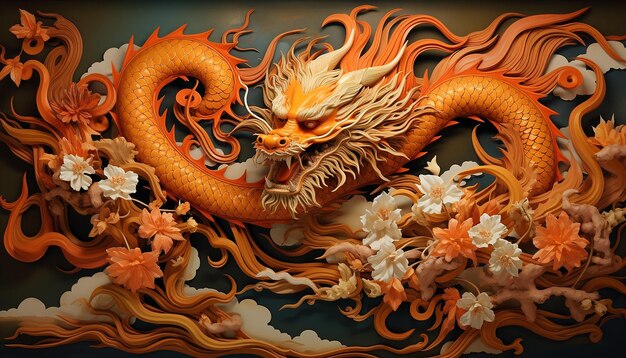 写真 中国のドラゴン・アニマル・オブ・ザ・イヤー (chinese dragon animal of the year) をアートで描いた