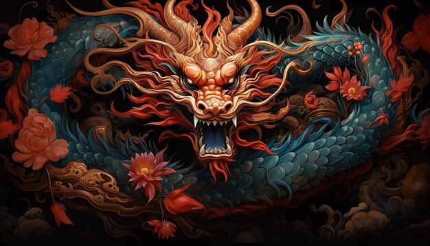создать художественную интерпретацию китайского дракона животного года, созданного искусственным
