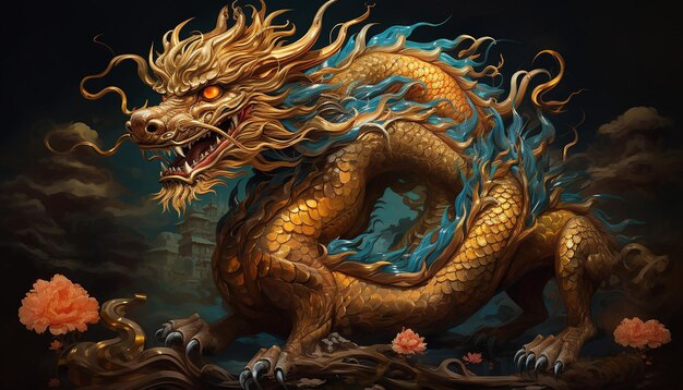 create an artistic interpretation of the Chinese dragon animal of the year generated by artificial