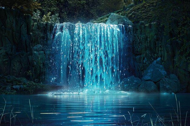 Create an artwork of a holographic waterfall flowi generative ai