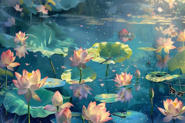 Create an artwork of a serene pond filled with lot generative ai