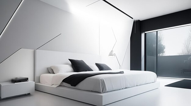 Create a bedroom with a minimalistic futuristic vibe