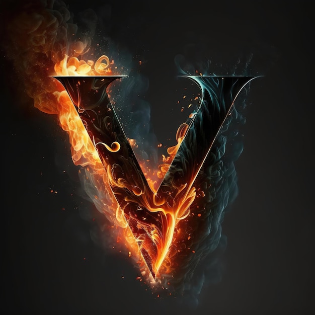 Create bold and eye catching design with fire letter V generative ai