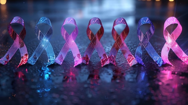 Photo create a collection of neon health awareness symbols including shimmering