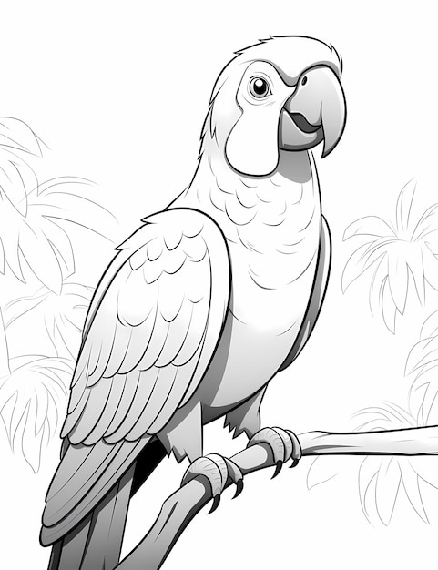 Фото Создать раскраску для детей папугая чрезвычайно простые толстые линии