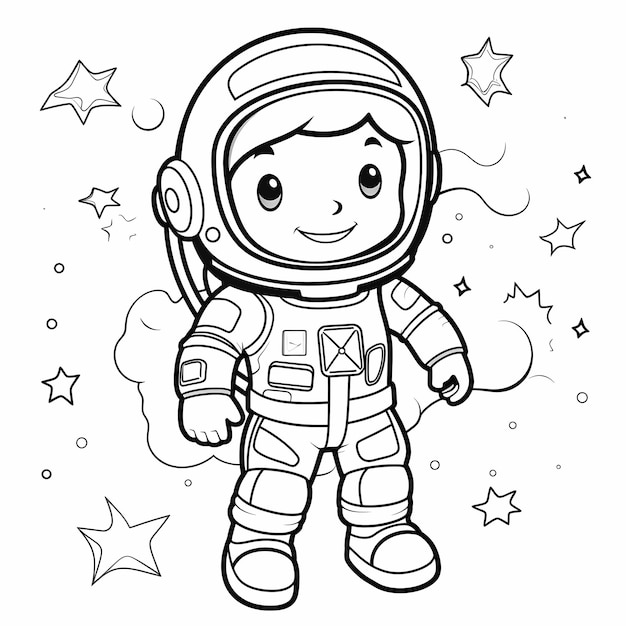Foto creare una pagina da colorare per bambini di astronauti che esplorano lo spazio estremamente semplice