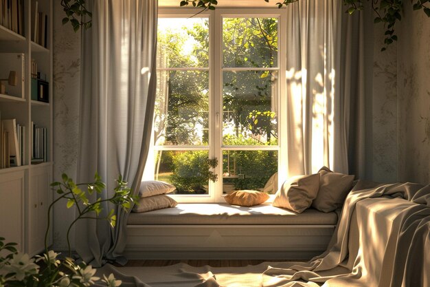 Create a cozy corner with a window seat and floort