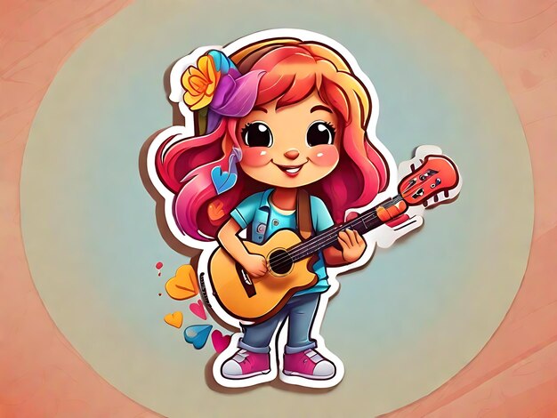 어도비 일러스트레이터에서 기타를 연주하는 귀여운 만화 스티커를 만 ⁇ 니다