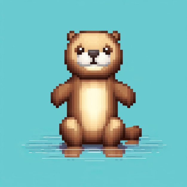 Photo create a cute otter character in minecraft with pixel art