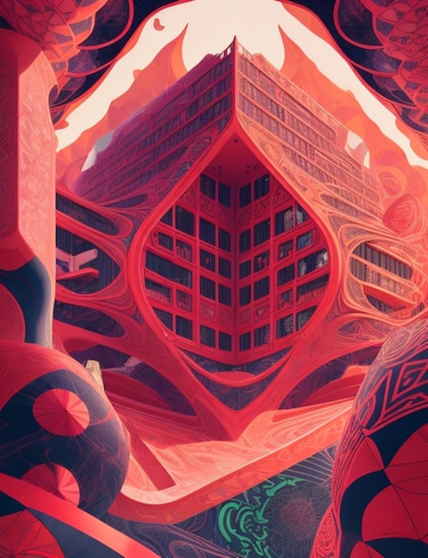 Foto crea un'illustrazione dettagliata in stile fumetto di un edificio per uffici futuristico con un'architettura organica