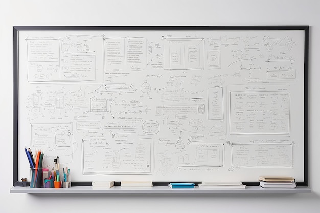 Foto crea un'illustrazione dettagliata di una lavagna piena di formule scritte a mano e concetti scientifici