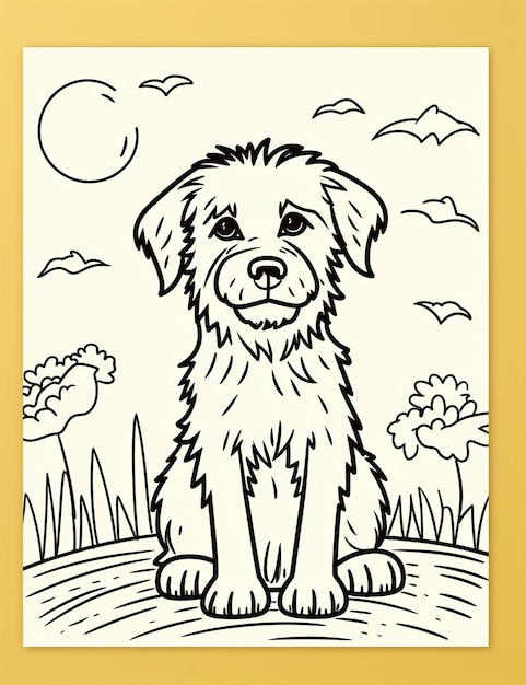 Photo create a dog coloring page for kids