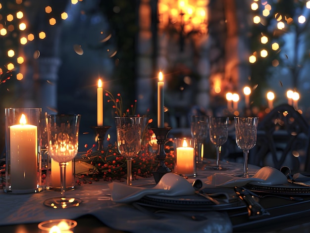 Create a dreamy ambiance with flickering candles photorealistic