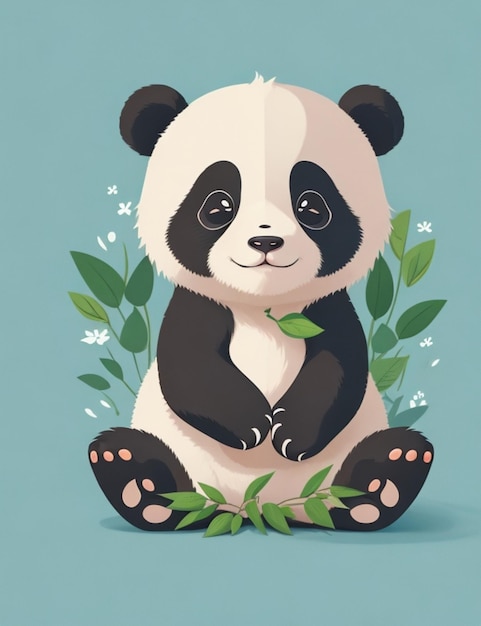 Create a flat illustration of a cute panda rendered in a highly detailed clean vector style