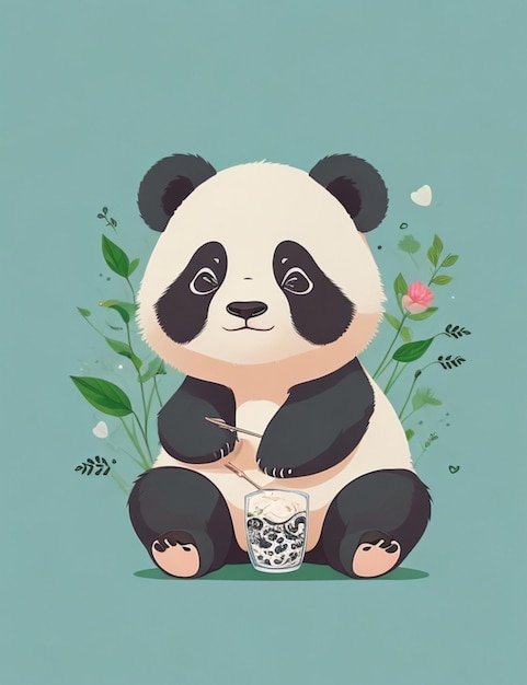 Create a flat illustration of a cute panda rendered in a highly detailed clean vector style