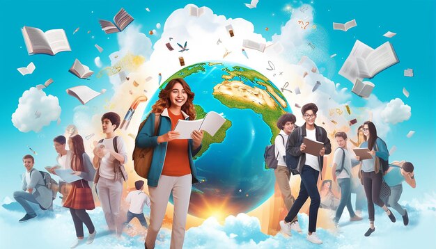 Create a flyer where students are going abroad for a higher studies