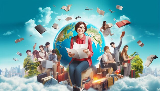 Create a flyer where students are going abroad for a higher studies