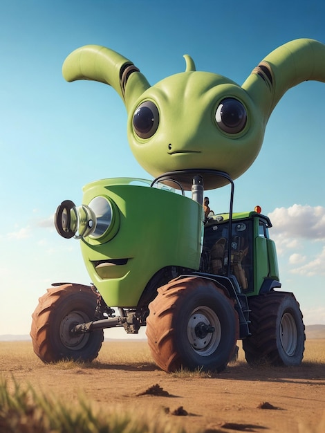 Create an funny alien body all and tractor