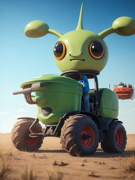 Create an funny alien body all and tractor