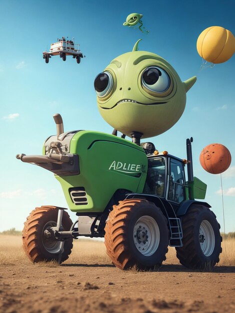 Create an funny alien body all and tractor