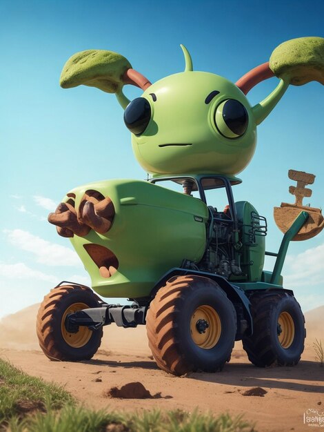 Create an funny alien body all and tractor