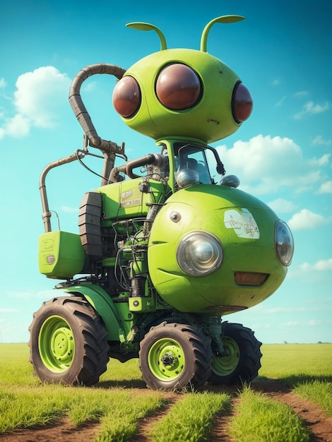 Create an funny alien body all and tractor