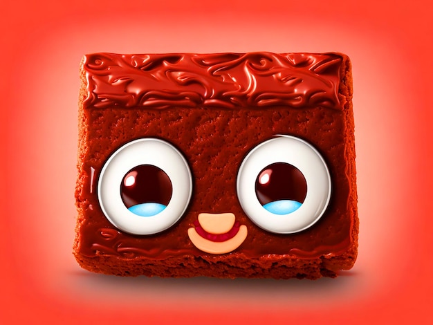 create a funny square brownie logo with big eyes and a strawberry in his head photo downloade