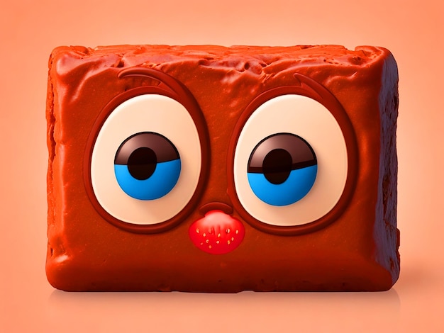 create a funny square brownie logo with big eyes and a strawberry in his head photo downloade