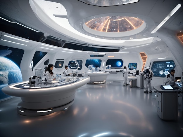 Create a Futuristic Science Lab focused on the development of space tourism and recreational act