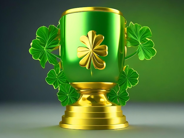 Photo create a golden trophy with the symbol of a light green 4leaf clover saying casa rifa tudoimage