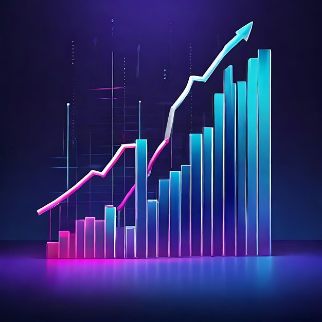 Create a growing financial graph in blue neon tones AI