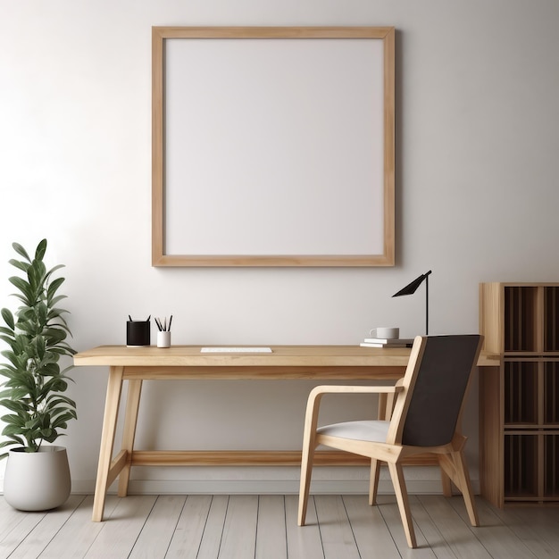 Photo create a hyper realistic office with a empty wooden photo frame ar 11 job id 246075fff98a4a73b3bcc76427df0f1c