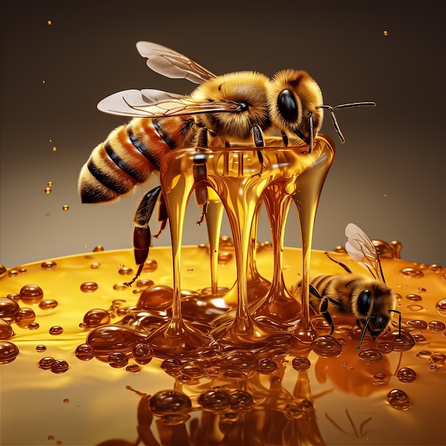 create illustration of bees and a hive with honey