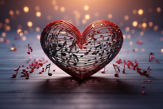 Foto creare un'immagine basata sul nome lyric love hub con note musicali sullo sfondo di un cuore