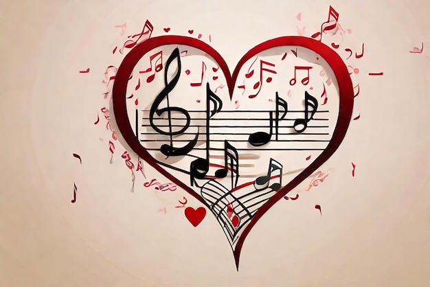 Foto creare un'immagine basata sul nome lyric love hub con note musicali sullo sfondo di un cuore