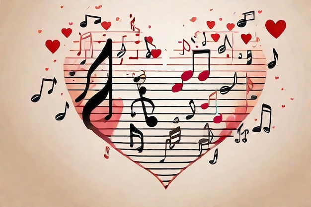 Photo create an image based on the name lyric love hub with musical notes in the background of a heart