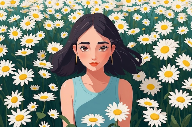 Create an image of a character surrounded by a field of selflove daisies