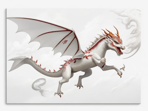 Create an image of a handdrawn Chinese dragon soaring through the air with its distinctive features isolated on a white canvas