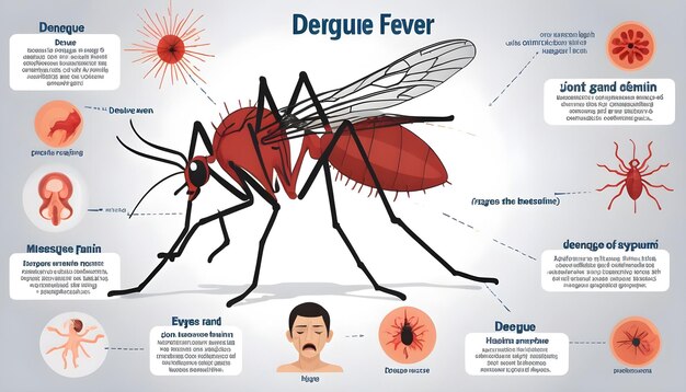 Photo create an image illustrating the common symptoms of dengue fever such as high fever