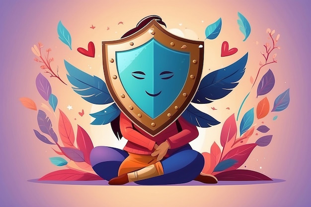 Create an image of a person crafting a selflove shield to ward off negativity