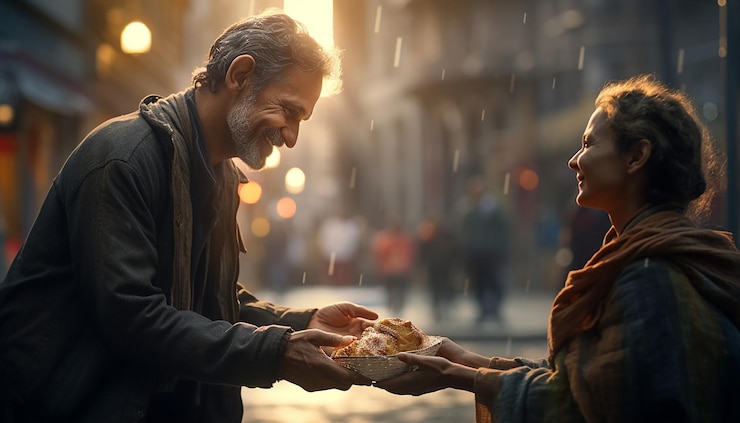 Photo create an image of a philanthropist distributing gifts and resources to those in need