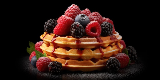 Create an image showcasing a Delicious Waffle with Berries Isolated on a Transparent Background hig